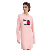 Roze Elastische Jurk met Ronde Hals Tommy Hilfiger , Pink , Dames