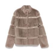 Faux-Fur Grijze Jas Met Opstaande Kraag Twinset , Gray , Dames