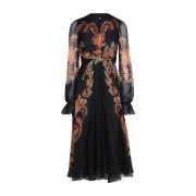 Bloemen Foliage Print Zijden Chiffon Jurk Etro , Black , Dames