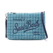 Blauwe Tweed Schoudertas met Geborduurde Logo's MC2 Saint Barth , Blue...