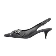 Zwarte leren slingback hakken met gesp Pinko , Black , Dames