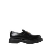 Zwarte leren loafers met gouden logo Love Moschino , Black , Dames