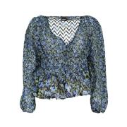 Gestippelde blouse met V-hals en elastische taille Desigual , Blue , D...