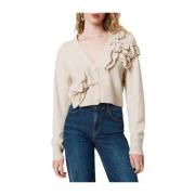 Ivoor Cardigan met Asymmetrische Ruche Twinset , Beige , Dames