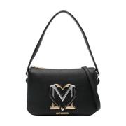 Zwarte schoudertas met logoplaquette Love Moschino , Black , Dames