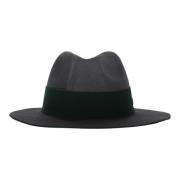 Leren Detail Wollen Fedora Hoed Emporio Armani , Gray , Heren