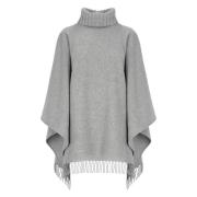 Grijze wollen cape met pailletten en franjes Fabiana Filippi , Gray , ...