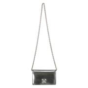 Leren Crossbody Tas met Kettingriem Off White , Gray , Dames