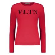 Geribbelde crew-neck trui met logodetail Valentino , Red , Dames