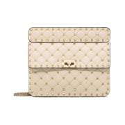 Studded Lambskin Foldover Tas Valentino Garavani , Beige , Dames