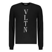 Geribbelde crew-neck trui met logodetail Valentino , Black , Heren