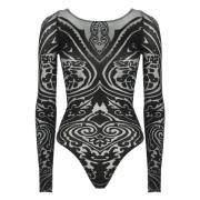 Zwarte Paisley Tattoo Body Top Wolford , Black , Dames