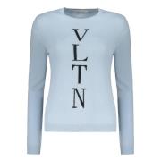 Geribbelde wollen trui met logodetail Valentino , Blue , Dames