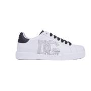 Witte Leren Sneakers met Geperforeerd Logo Dolce & Gabbana , White , H...