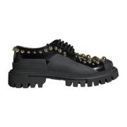 Zwarte Leren Trekking Derby Schoenen Dolce & Gabbana , Black , Dames