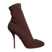 Bruine Stilettohak Enkellaarzen Leer Dolce & Gabbana , Brown , Dames