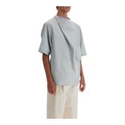 Knooploze Gedrapeerde Hals Korte Mouw Shirt Lemaire , Gray , Heren