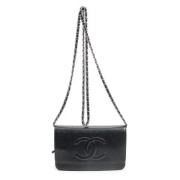 Pre-owned Leather wallets Chanel Vintage , Black , Dames