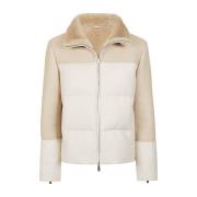 Lurex Wol Shearling Biker Jas Eleventy , Beige , Dames