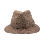 Elegant Herringbone Fedora Hat Borsalino , Brown , Heren