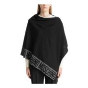 Effen Logo Poncho Moschino , Black , Dames