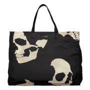 Stijlvolle Bedrukte Tote Tas Alexander McQueen , Black , Heren