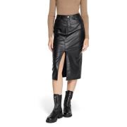 Zwarte Effen Polyester Rok met Rits Only , Black , Dames