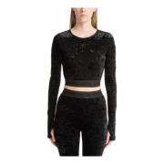 Effen Logo Crop Top Versace Jeans Couture , Black , Dames