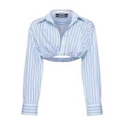 Blauwe Katoenen Top met Logodetail Jacquemus , Blue , Dames