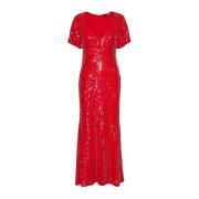 Glinsterende V-hals Midi Jurk Rotate Birger Christensen , Red , Dames