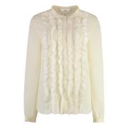 Gerimpelde zijden georgette blouse met nacre knopen Chloé , Beige , Da...