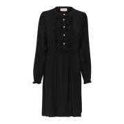 Pitch Black Jurk met Ruches Cream , Black , Dames