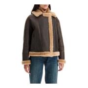 Shearling Jas met Brede Kraag Blancha , Brown , Dames