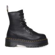 Zwarte Leren Platformlaarzen Dr. Martens , Black , Dames