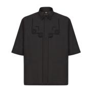 Oversized korte mouw shirt met zakken Fendi , Black , Heren