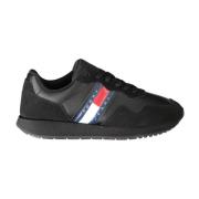 Zwarte Polyester Low-Top Sneaker Heren Tommy Hilfiger , Black , Heren