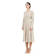 Gestreepte Midi Jurk Wit Beige Akep , Beige , Dames