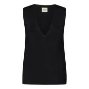 Zwarte Mouwloze Top met V-hals Khaite , Black , Dames