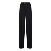 Zwarte Broek met Eco-Leren Riem Max Mara , Black , Dames