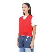 Vintage Gebreid Vest Sweater Adidas Originals , Red , Dames