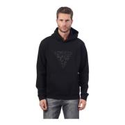 Zwarte hoodie met voorste driehoekslogo Guess , Black , Heren