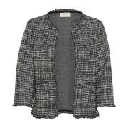 Zwart Wit Boucle Check Cardigan Jas Cream , Gray , Dames