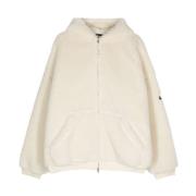 Faux-Shearling Hoodie met Appliqué Logo Balenciaga , Beige , Dames