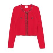 Karmozijn Herringbone Sweater Rits Ronde Hals Elisabetta Franchi , Red...