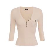 Geribbelde lyocell zijde trui 3/4 mouwen Elisabetta Franchi , Beige , ...