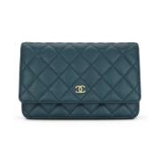 Pre-owned Leather wallets Chanel Vintage , Blue , Dames