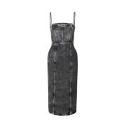 Grijze Denim Sheath Jurk met Split Icon Denim , Gray , Dames