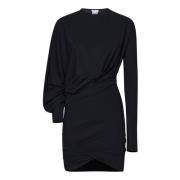 Elegante Zwarte Jurk met Asymmetrische Mouwen Amazuin , Black , Dames