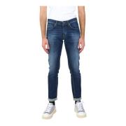 Skinny Fit Gebruikte Jeans met Metalen Logo Dondup , Blue , Heren