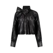 Zwarte Blouse met Lange Mouwen en Hoge Hals Mes Demoiselles , Black , ...